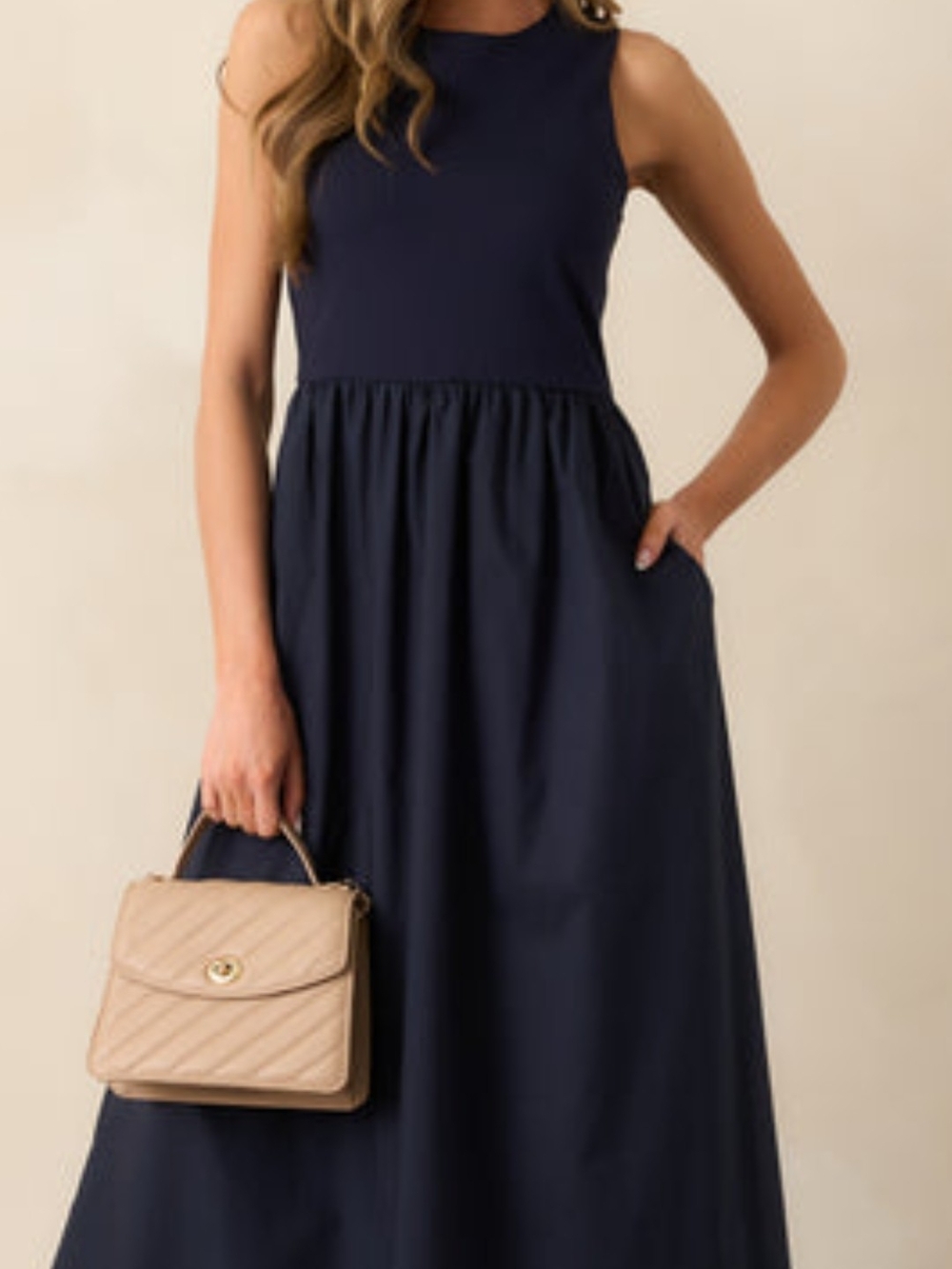 J. Crew Navy Sleeveless Maxi Dress with Gathered Waist